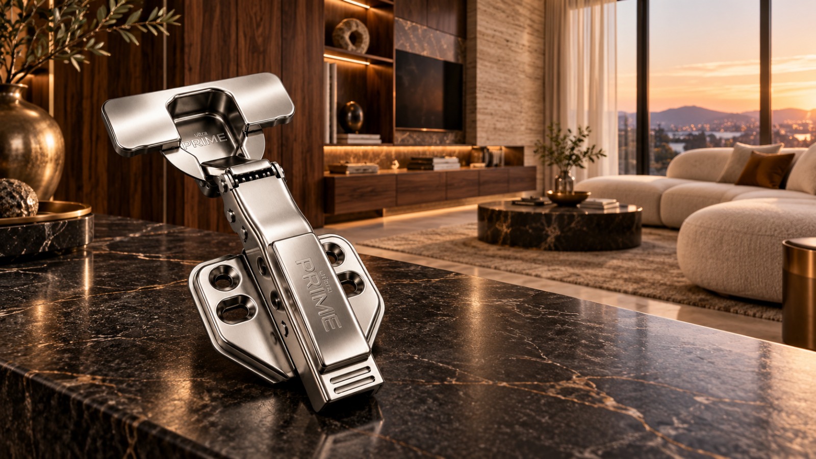 Ultra PRIME sobre bancada de mármore em living com marcenaria